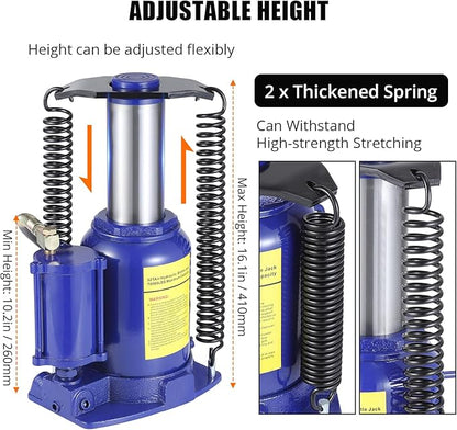 Pneumatic Air Hydraulic Bottle Jack with Manual Hand Pump, 32 Ton Capacity, Heavy Duty for Auto Repair and House Lift