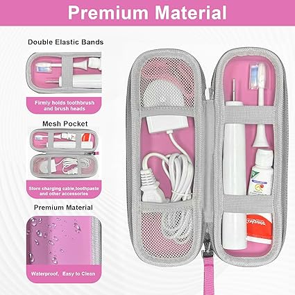 Toothbrush Travel Case for Oral B/Oral-B Pro 1000 1500 5000 7000 7500 6000 9600/ Phlips Sonicare 4100 5100 1100 6100 5300 Electric Toothbrush, Portable Hard Protective Storage Bag (Pink)