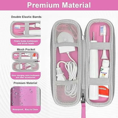 Toothbrush Travel Case for Oral B/Oral-B Pro 1000 1500 5000 7000 7500 6000 9600/ Phlips Sonicare 4100 5100 1100 6100 5300 Electric Toothbrush, Portable Hard Protective Storage Bag (Pink)
