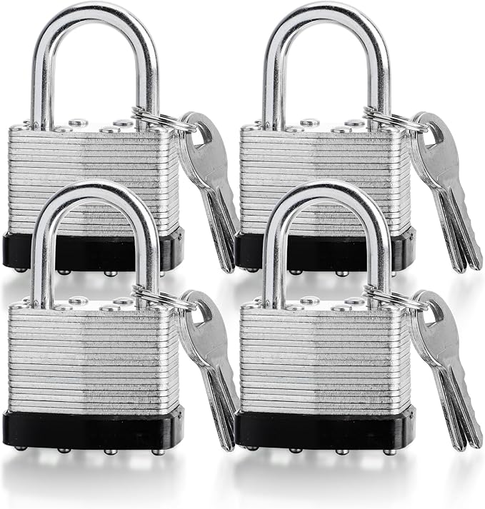 4 Pack Keyed Alike Padlocks - 40mm High Security Heavy Duty With Keys for Gym, Warehouse - Outdoor Locks With Same Key