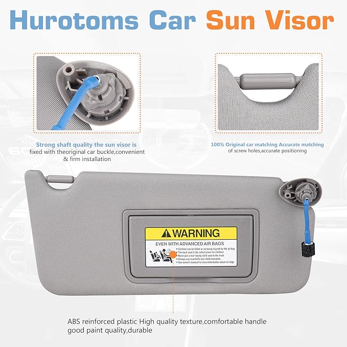 Sun Visor for 2008-2017 Honda Accord, Right Passenger Side Grey Sunvisor with Light, Replacement 83230TA0A91ZA