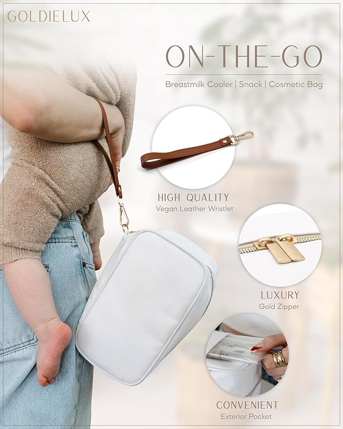 Breast Milk Cooler Travel Bag - Waterproof Breastmilk Storage Bag Cooler w/Ice Pack, Checkerboard Interior, Leather Strap, & More - Versatile Insulated Cooler Bag - Ideal Baby Travel Essentials