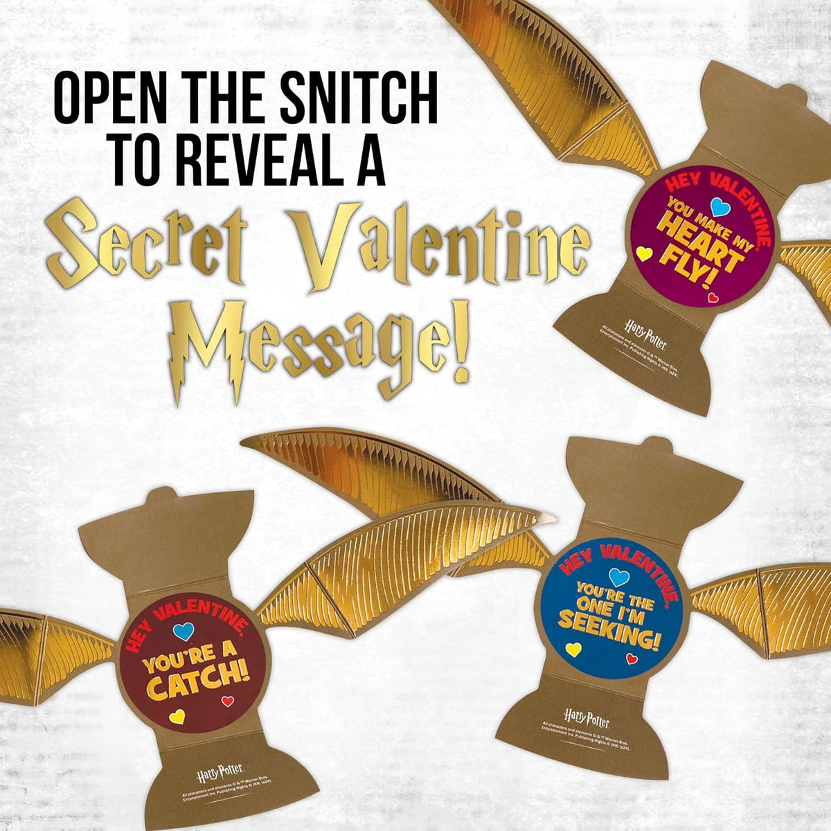 Make your child's Valentine's Day party magical with this 28-card pack featuring shiny gold foil Snitch cards and fun greetings!