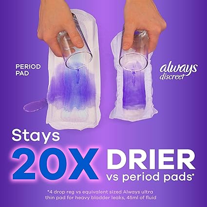 Always Discreet Adult Incontinence Pads for Women, Moderate Absorbency, Long Length, Postpartum Pads, Up to 100 Bladder Leak Protection, 54 Count (Packaging May Vary)