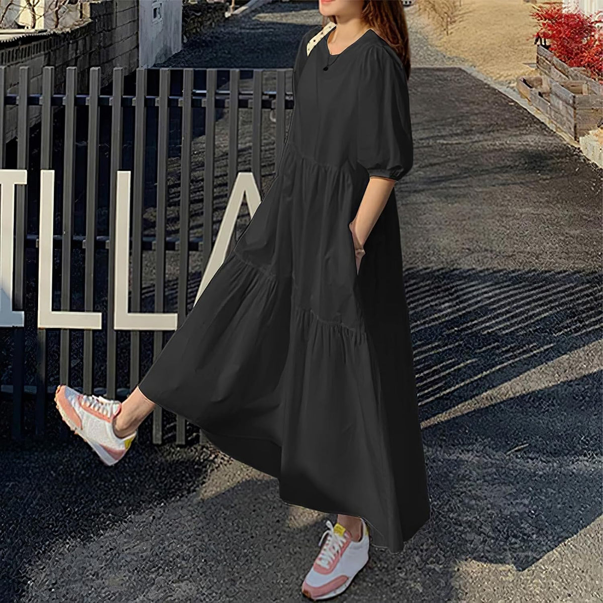 Momuk Women's Maxi Dresses Summer Casual Crewneck Short Sleeve Sundress Elegant Classy Beach Vacation Ladies Dresses
