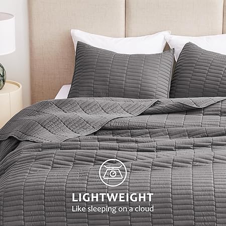 EXQ Home Quilt Set FullQueen Size Grey 3 Piece,Lightweight Soft Coverlet Modern Style Stitched Quilt Pattern Bedspread Set for All Season(1 Quilt,2 Pillow Shams)