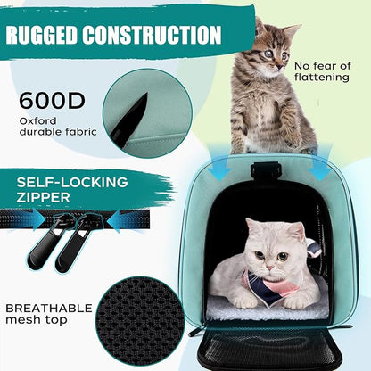 Cat, Dog Carrier for Small Medium Pet Carriers Up to15Lbs, Cat Carrier Soft- Sided Puppy Cat Bag Portable Foldable Airline Approved Carrier Travel (Green 18  11  11)