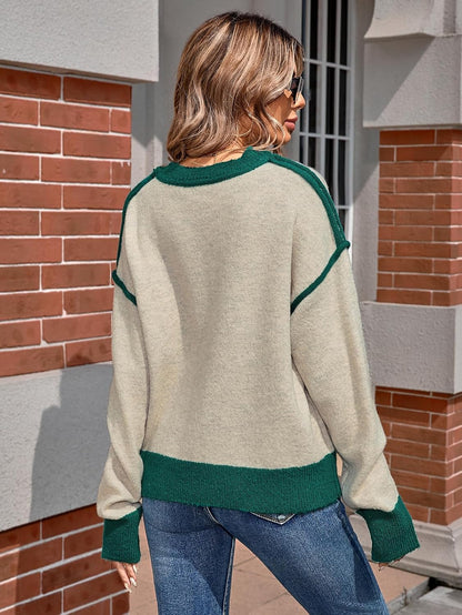 SunnyMelody Womens Oversized Cute Color Block Crew Neck Sweater 2025 Winter Long Sleeve Trendy Ribbed Knit Pullover Sweaters