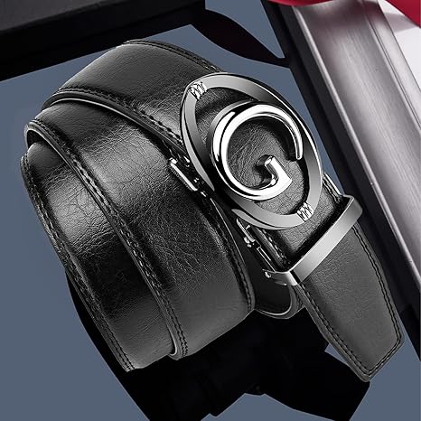 Mens Ratchet Belt Click Slide Black Leather Belt 1.38" Wide