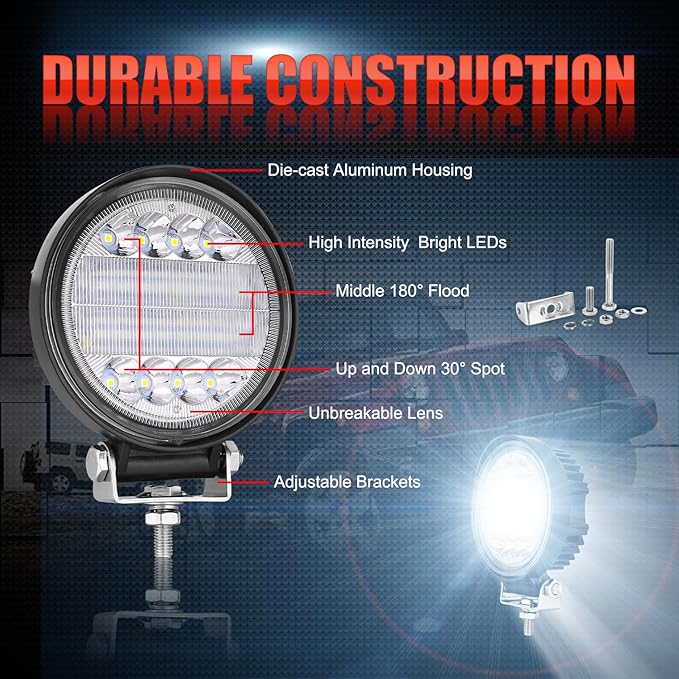 5 Inch Round Offroad Lights, OFFROADTOWN 2PCS 144W Spot Flood Combo Beam Round Fog Lights Bumper Light Driving Light LED Pods for Truck UTV ATV SUV RZR Honda Chevy