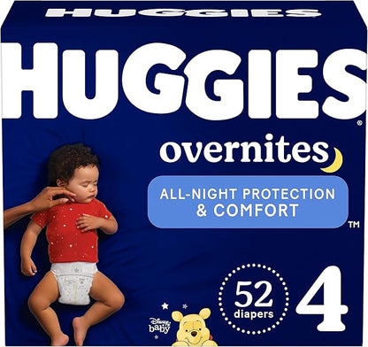 Huggies Overnight Diapers Size 4 (22-37 lbs), 52 Ct, Huggies Overnites Nighttime Baby Diapers