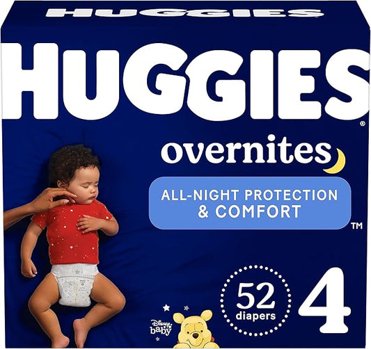 Huggies Overnight Diapers Size 4 (22-37 lbs), 52 Ct, Huggies Overnites Nighttime Baby Diapers