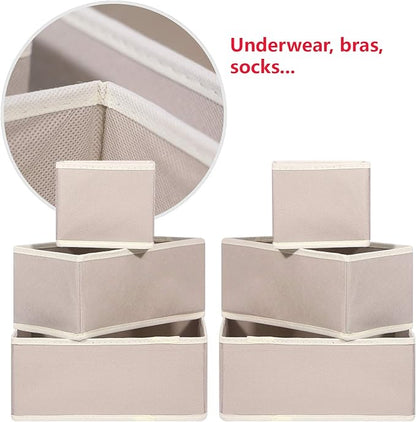 DIOMMELL 12 Pack Foldable Cloth Storage Box Closet Dresser Drawer Organizer Fabric Baskets Bins Containers Divider for Clothes Underwear Bras Socks Lingerie Clothing, Beige 444
