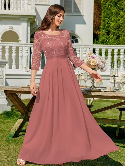 Miusol Women's Classy Scoop Neck Sequined Floral Lace Home Coming Party Maxi Dress