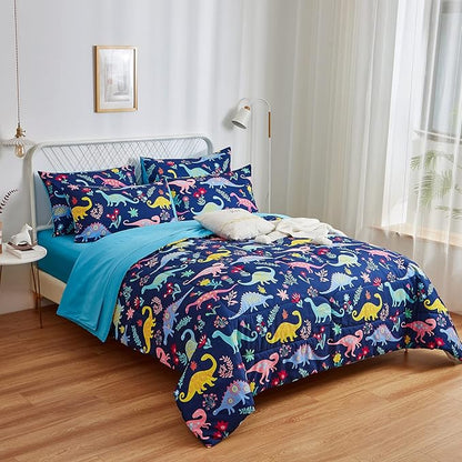 inron Dinosaur Kids Comforter Sets for Boys Girls, Full Size 5 Pieces Bed in a Bag, Ultra Soft Microfiber Comforter and Sheet Sets, All Season Durable Bedding Sets