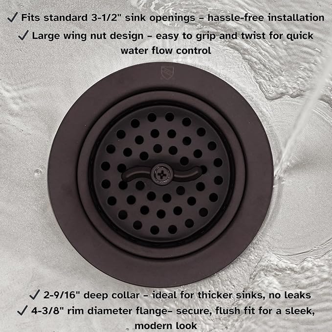 Westbrass A213-12 3-12" Wing Nut Twist Style Large Kitchen Sink Basket Strainer, Oil Rubbed Bronze