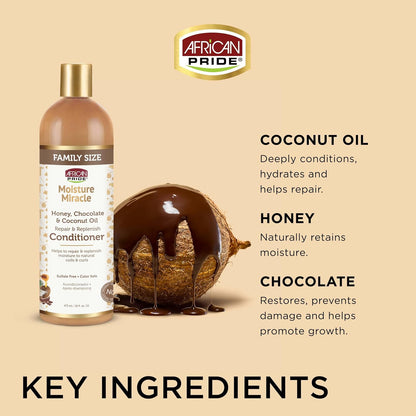 African Pride Moisture Miracle - For Natural Coils & Curls, Nourishes & Shines, Sulfate Free, Color Safe (Conditioner)