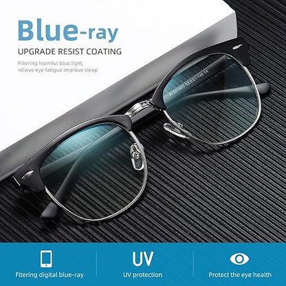 Blue Light Blocking Glasses Vintage Half Frame UV Clear Lens Anti Eyestrain Computer Gaming Glasses for Women Men