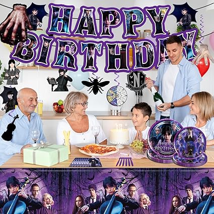 111Pcs Happy Birthday Decorations Tableware Set for 20 Guests, includes Banner, Hanging Swirls, Foil Balloon, Plates, Napkins, Fork, Tablecloth, Birthday Party Supplies