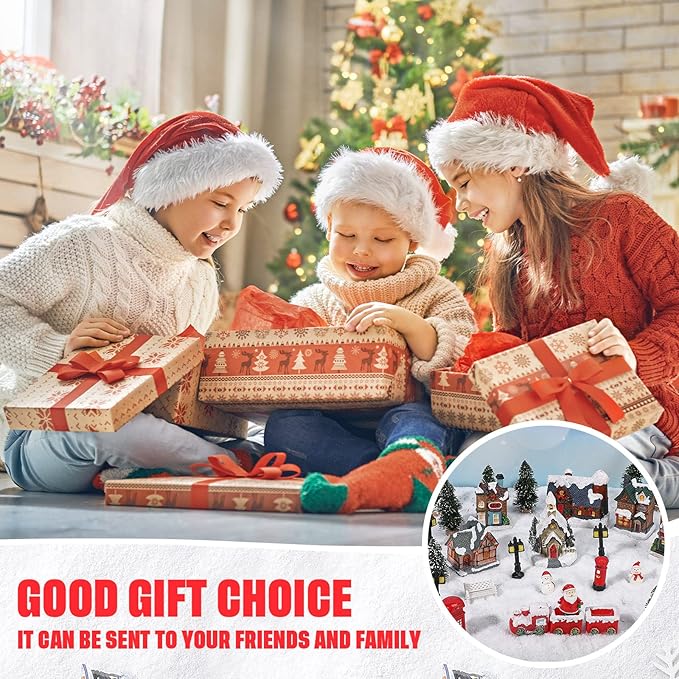 Zubebe 22 Pcs Christmas Village Houses Sets LED Holiday Village Figurines Collection Buildings Christmas Scene Desktop Ornaments Xmas Indoor Room(Cute Style)