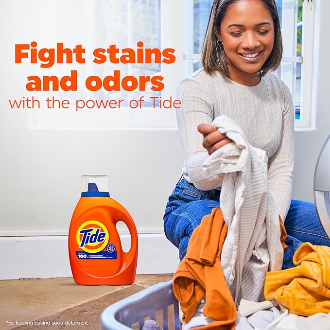 Tide Laundry Detergent Liquid, Original Scent, HE Compatible, 100 Loads, 132 fl oz, Tide Laundry Detergent, Liquid Laundry Detergent (Packaging May Vary)