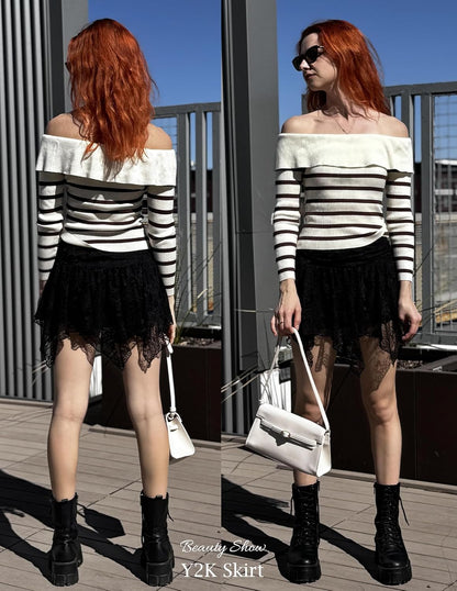 Avidlove Lace Mini Skirts for Women Flowy Skirt Boho Layered Asymmetrical Short Skirt