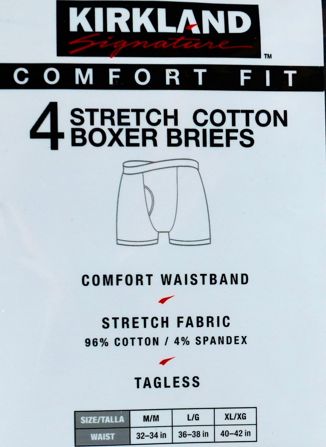 3XL Kirkland Signature 4 Stretch Cotton Boxer Briefs Comfort Fit, Black/Gray, Large