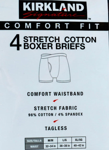 3XL Kirkland Signature 4 Stretch Cotton Boxer Briefs Comfort Fit, Black/Gray, Large