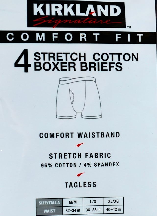 3XL Kirkland Signature 4 Stretch Cotton Boxer Briefs Comfort Fit, Black/Gray, Large