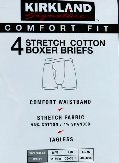 3XL Kirkland Signature 4 Stretch Cotton Boxer Briefs Comfort Fit, Black/Gray, Large