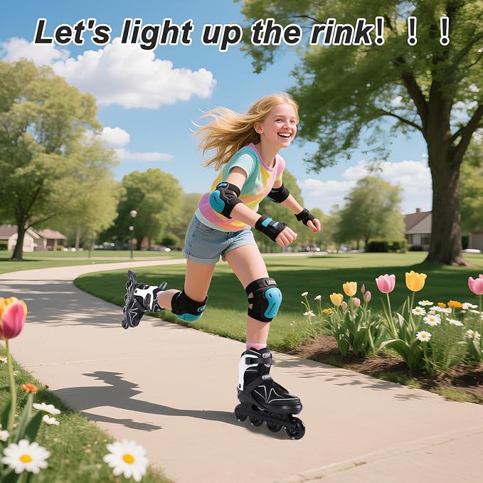 Kids Adjustable Inline Skates Ages 4-8, Youth Inlie Skates for Girls Boys with Full Light Up Wheels, Beginner Skates (Small, Size J11-1)