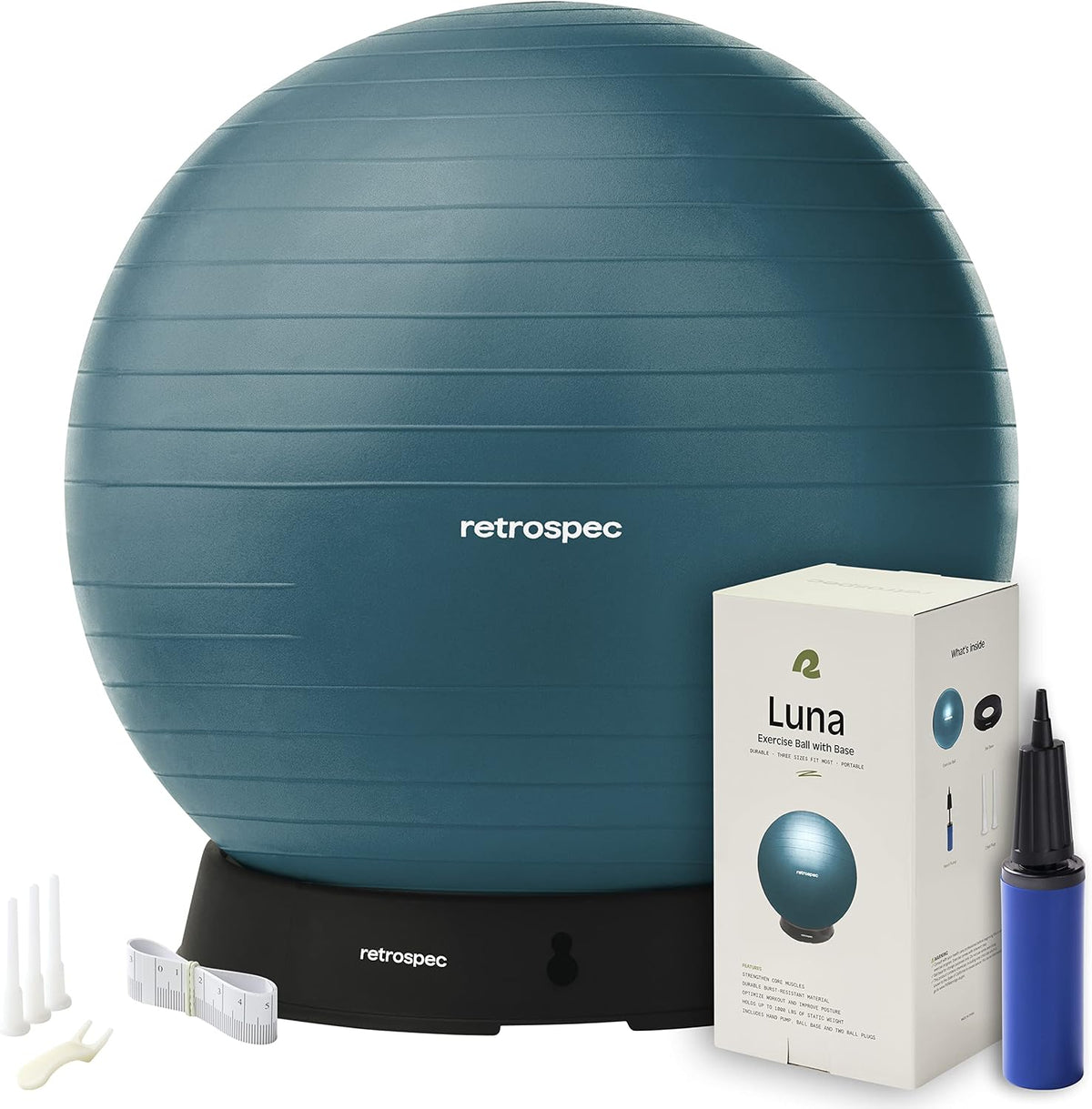 Retrospec Luna Exercise Ball and Base Only- Anti-Burst Fitness Equipment for Yoga, Core Training & Stability - Home Gym Swiss Ball for Office & Pregnancy