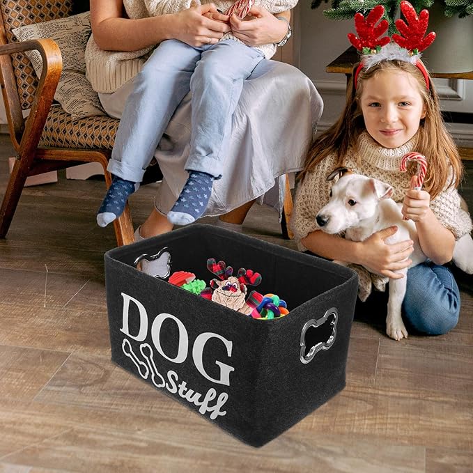 Alipis 1Pc Dog Toy Storage Basket - Durable Felt Organizer Box for Pet Toys, Living Room, Dark Grey