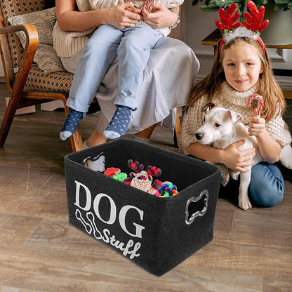 Alipis 1Pc Dog Toy Storage Basket - Durable Felt Organizer Box for Pet Toys, Living Room, Dark Grey