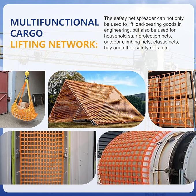 Safety Lifting Net Straps, Flat Nylon Sling Hoisting Net, 3.3' x 3.3'ft Cargo Lifting Nets, Lifting nets and Unloading Heavy Objects(Load:1100lbs) Sling Hoisting Net for Construction Rigging Moving