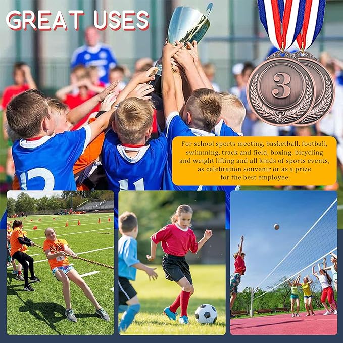 Hilitchi 5Pcs Gold Award Medals - Olympic Style Winner Medals with Ribbon