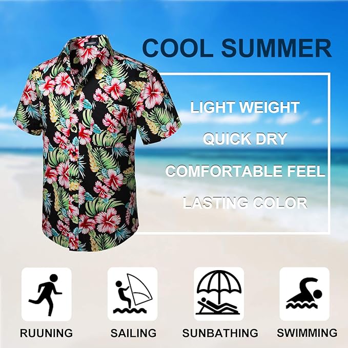 Hawaiian Shirt for Men Short Sleeve Button Down Shirt Men Casual Summer Tropical Beach Aloha Shirts for Men Hawaii Party
