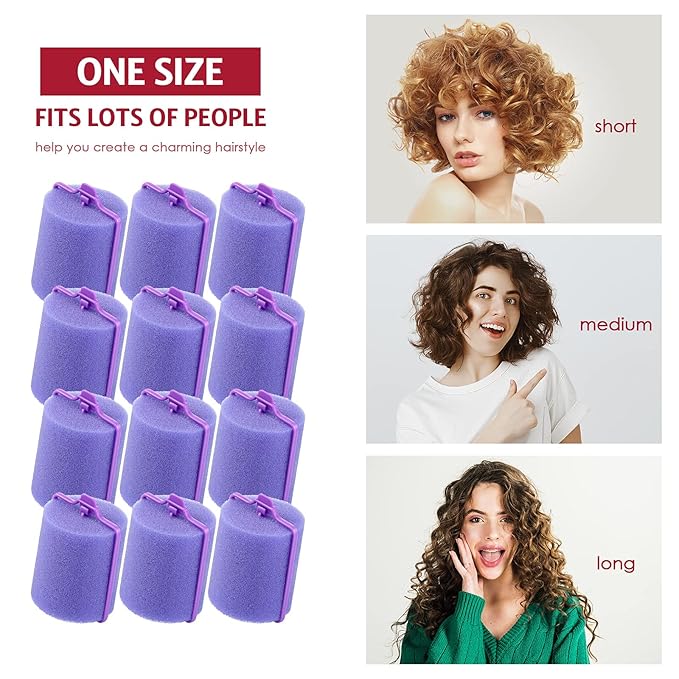 Syhood 12 1.89 Inch Jumbo Foam Sponge Rollers Soft Sleep Curlers Flexible Large Foam Rollers and Rat Tail Comb for Hair Comb (Purple)