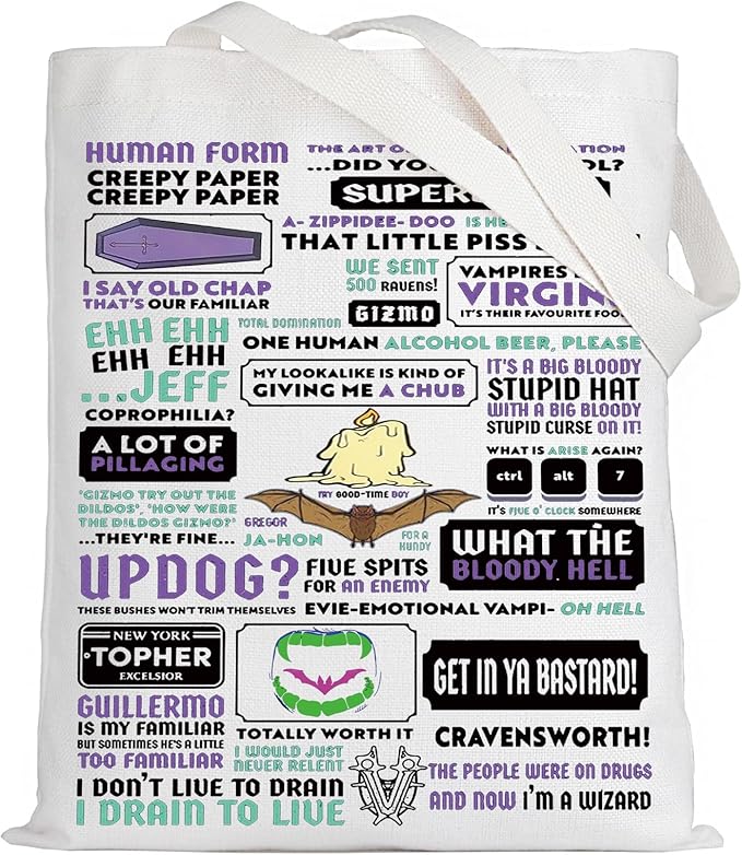 LEVLO WWD Shadows Quote Canvas Tote Bag Fahim Fazli And Emily Fans Gift TV Show Vampire Theme Shoulder Bag For Family Friend
