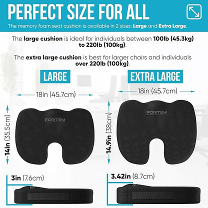 FORTEM Office Chair Cushion, Memory Foam Seat Cushion, Non Slip Sitting Pillow for Gaming, Car Seat, Computer Chair Pad, Sciatica and Tailbone Support, Washable Cover