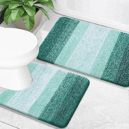 OLANLY Bathroom Rug Set 2 Piece, Soft Absorbent Microfiber Bath Mats and U-Shaped Contour Toilet Rug, Non-Slip, Machine Wash Dry, Plush Shaggy Bath Mats for Bathroom (24"x16"24"x20", Blackish Green)