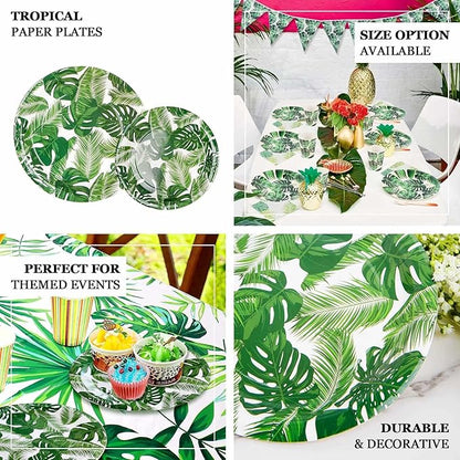 Efavormart 25 Pack  9" Tropical Palm Leaf Mix Dinner Disposable Paper Plates - 300 GSM