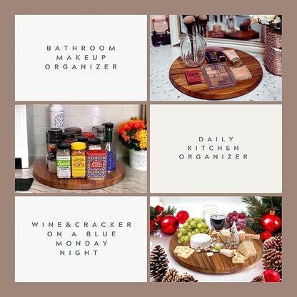 SNW Wooden Lazy Susan for Table top, Small charcuterie Board, Perfect as Lazy Susan for Dining Table, Lazy Susan charcuterie Board, Pantry Organizer,11 Inch Wood Lazy Susan