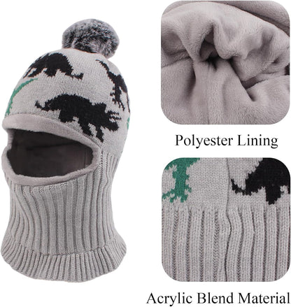Winter Baby Knitted Hat Scarf Kids Boys Girls Hood Hats Toddler Earflap Beanie with Pompom