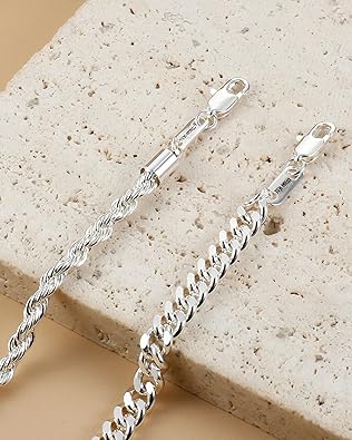 TEN MIRO 2-Piece Silver Bracelet for Men - Sweatproof Mens Silver Bracelets Non Tarnish Rope Cuban Link Chain Bracelet Set Exclusive Jewelry Gifts for Men Dad Husband Boyfriend, 8inch