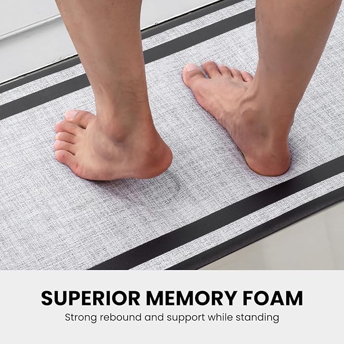 Kitchen Rugs Cushioned Anti Fatigue Floor Mat Standing Desk Mats Non-Slip Waterproof PVC Foam Ergonomic Comfort Rug for Kitchen Sink Office Laundry, 17.3"x59", Frame Grey