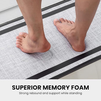 Kitchen Rugs Cushioned Anti Fatigue Floor Mat Standing Desk Mats Non-Slip Waterproof PVC Foam Ergonomic Comfort Rug for Kitchen Sink Office Laundry, 17.3"x59", Frame Grey