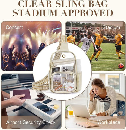 This clear crossbody bag is perfect for concerts, stadiums, and other events. It's lightweight, compact, and meets most clear bag policies.