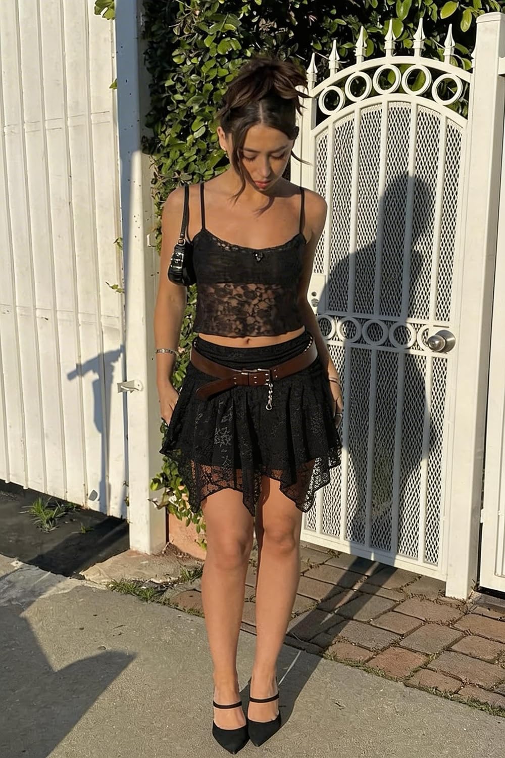 Avidlove Lace Mini Skirts for Women Flowy Skirt Boho Layered Asymmetrical Short Skirt