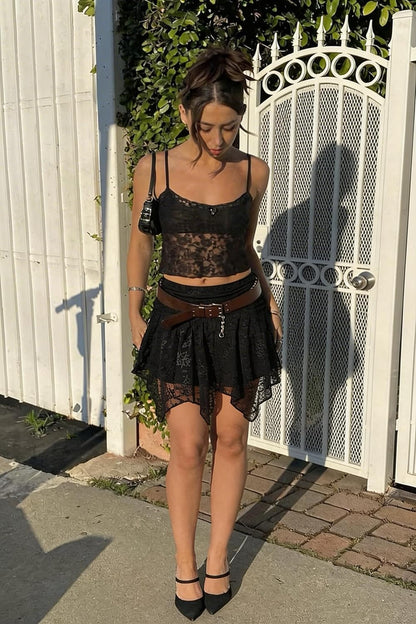 Avidlove Lace Mini Skirts for Women Flowy Skirt Boho Layered Asymmetrical Short Skirt